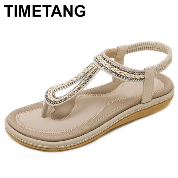 

timetang summer shoes women bohemia beach flip flops soft flat sandals woman casual comfortable plus size 35-42, Black