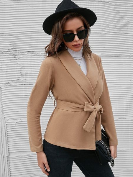 

shawl collar belted overcoat b2g6#, Black