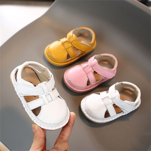 

summer baby girls boys sandals infant toddler soft bottom genuine leather outdoor anti-collision children beach shoes y201028, Black;red