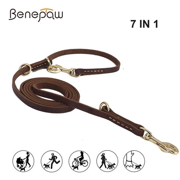 

benepaw multifunctional genuine leather dog leash hands short medium long training pet leash for small medium large dogs 1020