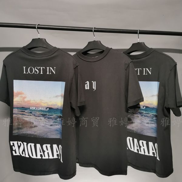 

ask california wave print high street made old p short sleeve 3m landscape reflective loose-fitting men's t-shirt for couples 2020, White;black