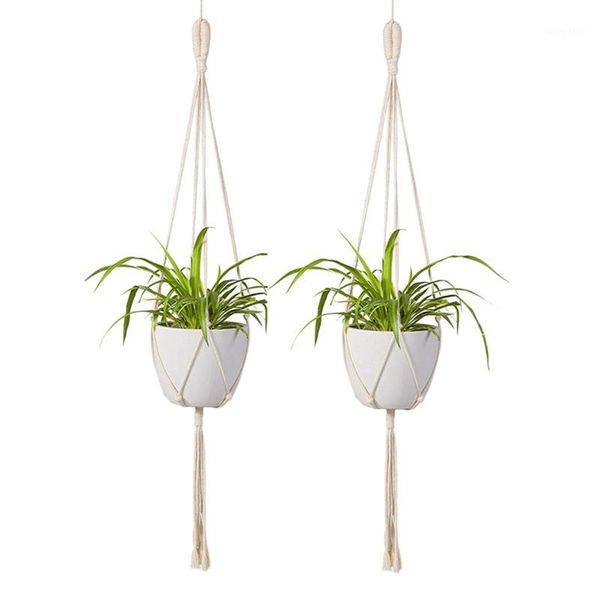 

macrame plant hanger 2pcs indoor outdoor wall hanging planter basket - cotton rope modern boho home decor1