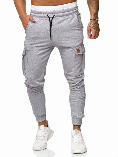 

men drawstring waist flap pocket side sweatpants r6tn#, Black