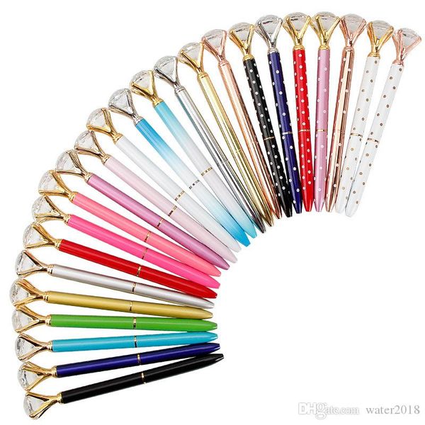 

06creative crystal glass kawaii ballpoint pen big gem ball pen with large diamond 11 colors fashion school office supplies 362, Blue;orange