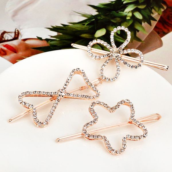

korea alloy rhinestone hairpin simple starfish love four-leaf clover side clip rhinestone hairpin bangs clip headdress wholesale, Golden;silver