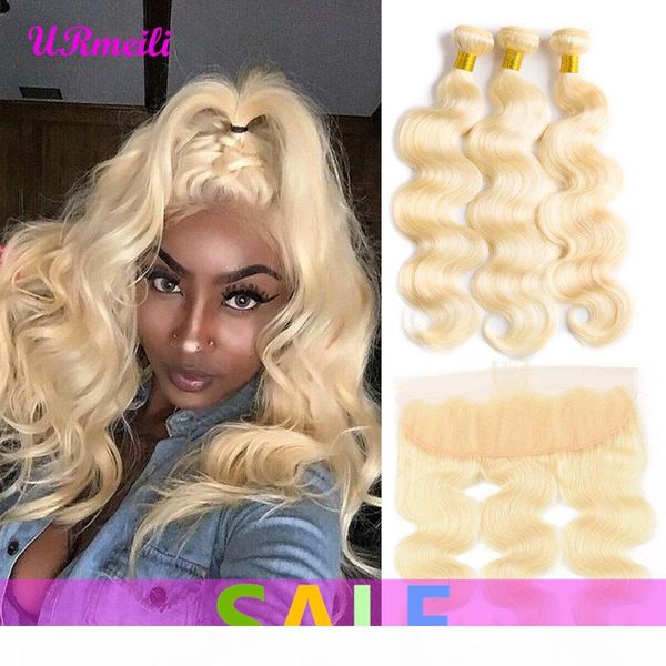 

10a brazilian virgin hair 613 blonde bundles with frontal urmeili body wave 3 bundles with 13*4 ear to ear lace frontal closure dhage, Black;brown