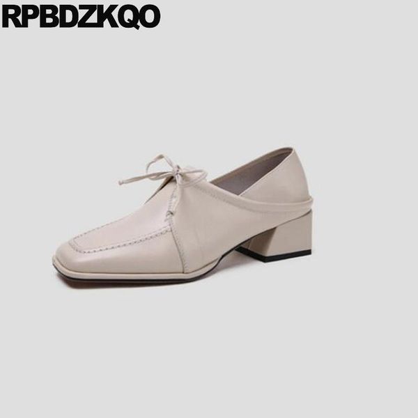 

pumps block chunky size 4 34 beige designer medium heels genuine leather china luxury women shoes 2020 square toe lace up black