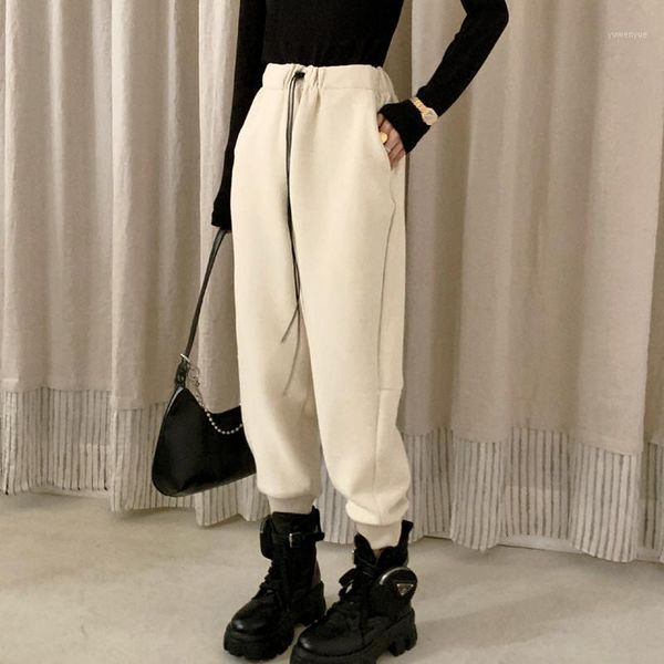 

2020 new autumn winter thick warm casual tracksuit pants streetwear loose high waist harem pants women sweatpants plus size1, Black;white
