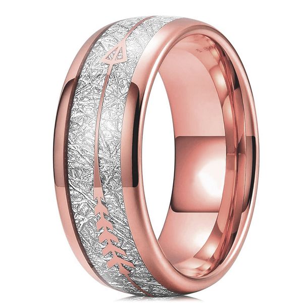 

fashion 8mm rose gold arrow tungsten wedding ring for men women vintage meteorite pattern engagement steel ring men wedding band, Silver