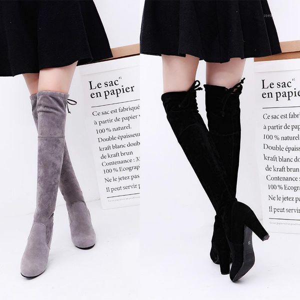 

2021 new women shoes 8cm high heels plus size 35-43 flock over-the-knee woman high boots1, Black