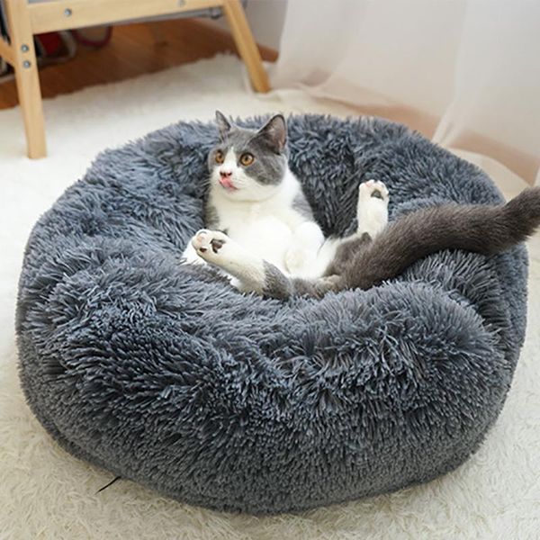 

kennels & pens cat bed house round long plush super soft pet dog winter warm sleeping bag puppy for large dogs nest products mat