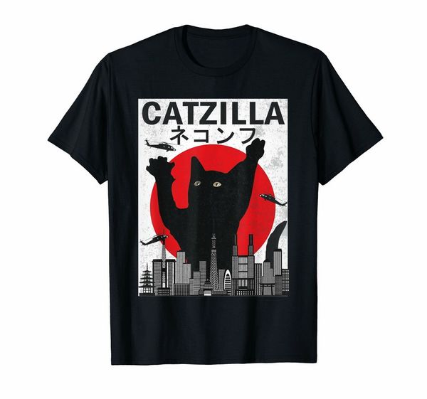 

vintage catzilla japanese sunset style cat kitten lover t-shirt colorful o neck tee shirt sport hooded sweatshirt hoodie