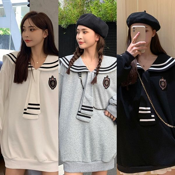 

aehpr navy fire style sweater length women 2020 autumn super korean version ins new academy loose and slim medium sweater j69tq, Black