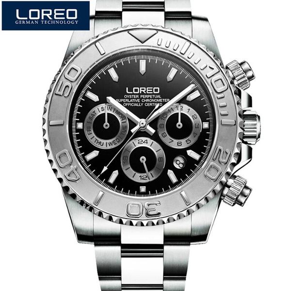 

mechanical watches men business male wrist watch loreo 316l stainless steel 200m waterproof clock relogio automatico masculino, Slivery;brown