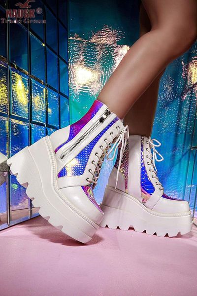 

new fashion female platform increase boots classic wedges ankle boots women 2020 zipper booties botas mujer 35-43, Black