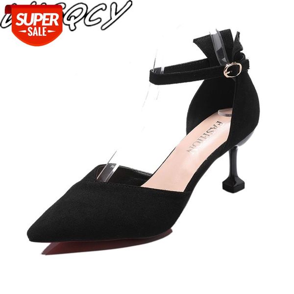 

women wedding shoes2020 new flock shallow pointed toe high heel quality elegant lady thin heels zapatos de mujer pu #rb0j, Black