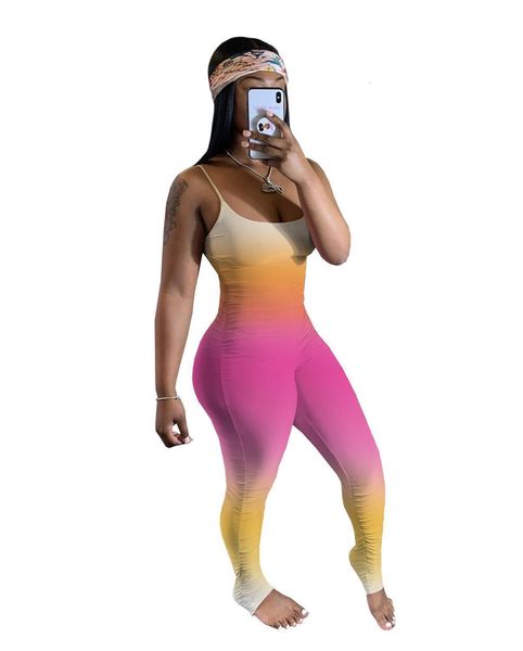 

gradient stacked leggings jumpsuit women summer 2020 fitness spaghetti strap backless camouflage ruched sweatpants rompers, Black;white