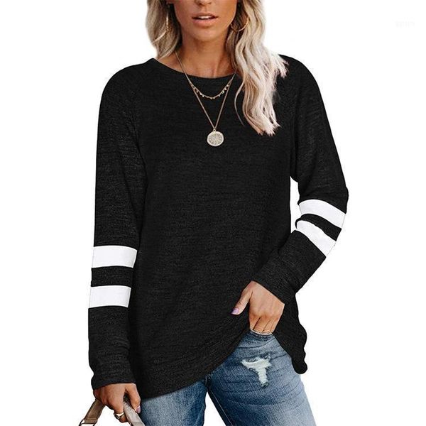 

women's long sleeve splicing round neck casual t-shirt loose vintage long sleever winter plus size forfull sleeves1, White