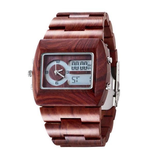 

quartz electronic dual movement wooden men's watch, Slivery;brown