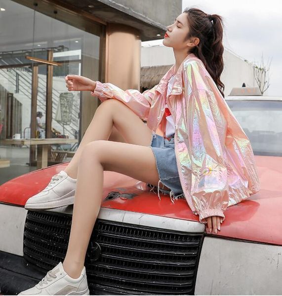 

summer jacket women holographic cardigan laser 2019 thin1, Black;brown