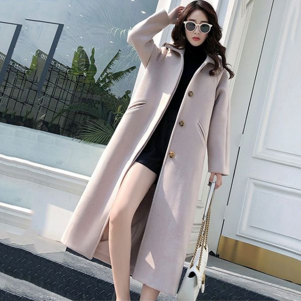 

autumn winter jacket women's korean thick warm woolen coat slim long wool coats student female casual overcoat abrigo mujer, Black