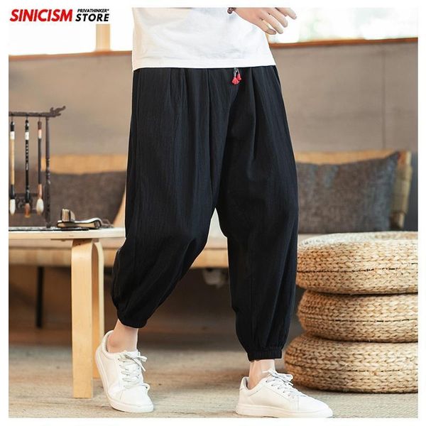 

sinicism store 2021 men plus size 5xl summer chinese style casual pants mens fashion trousers male oversize harem pants clothes1, Black