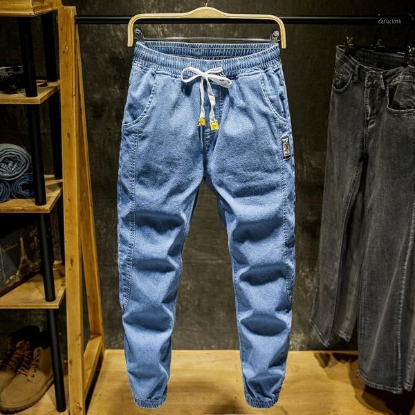 

2020 men's jeans 4 colors stretch hip-hop popular trousers streetwear sports jeans elastic waist casual men's1, Blue