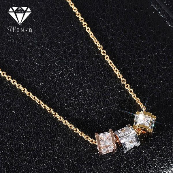 

pendant necklaces win-b crystal square gold mbox necklace cube shiny chain zircon drop-shaped prom accessories, Silver