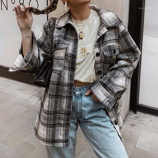 

women's blouses & shirts 2021 autumn fashion brand female ladies thick shirt tweed women plaid streetwear outfits girls chic blouse1, White
