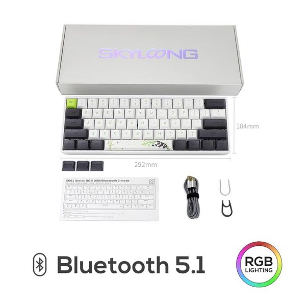 

gk61 wireless mechanical keyboard russian layout bluetooth gaming rgb backlit waterproof pc desklapgamer teclado