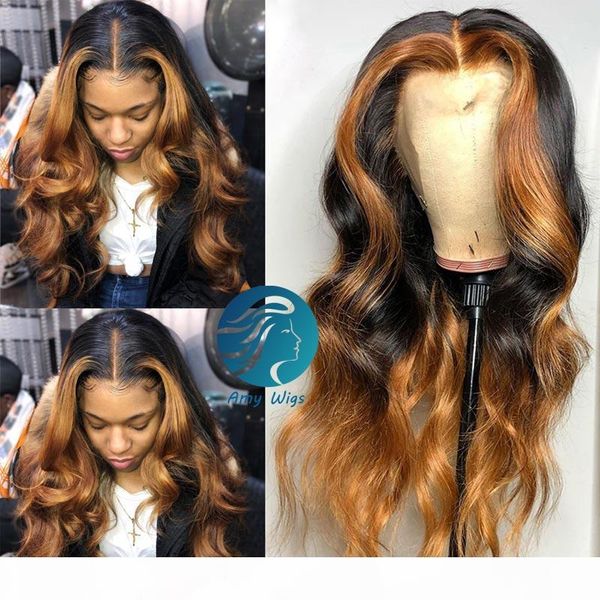 

bleached knots 13x6 lace wig humain hair frontal wig highlight remy perruque bresilienne preplucked ombre colored lace front wigs, Black;brown
