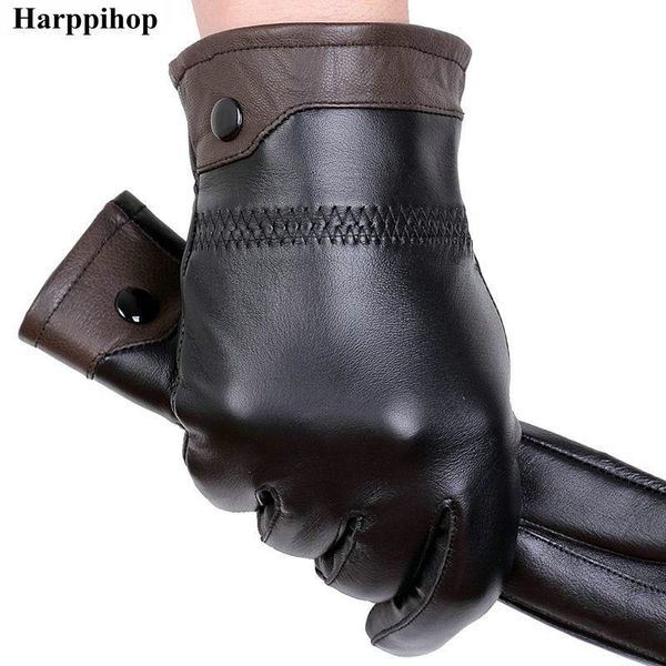 

genuine leather gloves male sheepskin gloves winter fashion thick thermal y200110, Blue;gray