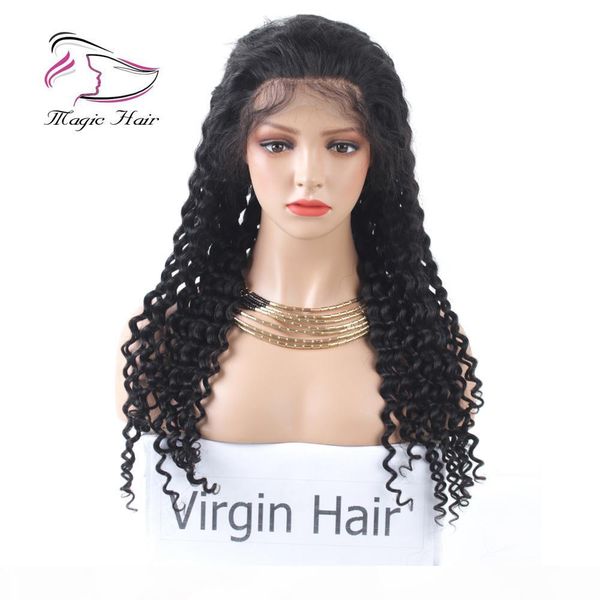 

color 1b# deep wave lace front wigs for women brazilian indian malaysian peruvian virgin hair pre plucked human hair wigs, Black;brown