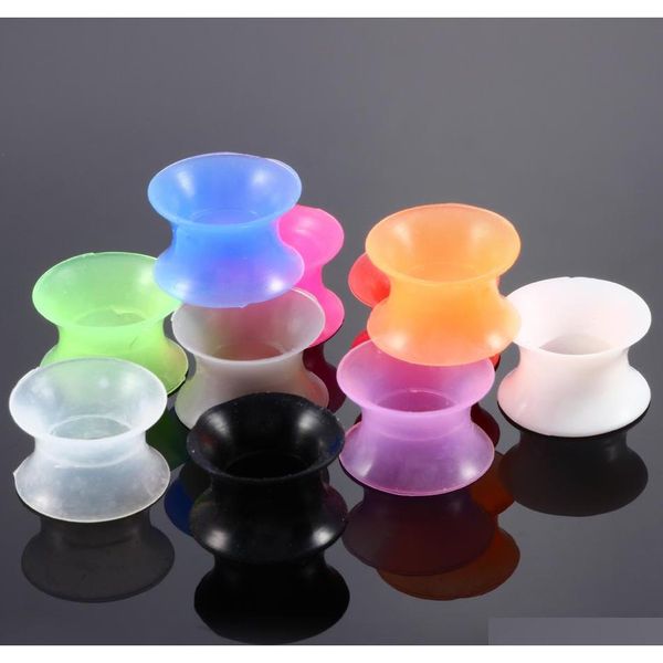 

sile flexible thin double flared ear plugs flesh tunnel ear gauge expander stretcher earlets earrings ear piercin jllkdn home003, Silver