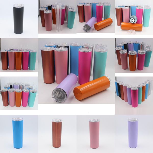 

20oz stainless steel skinny tumbler vacuum insulated straight cup beer coffee mug glasses with lids straws mugs 2 njsfa