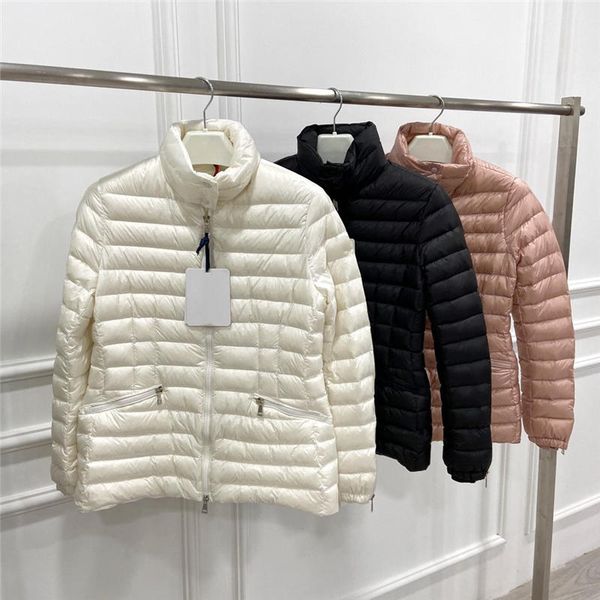 

french brands lightweight autumn and winter new women's down jacket slim and warm light down jacket stand collar jacket motorcycle wear, Black