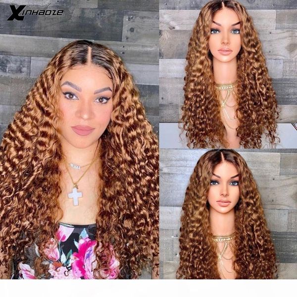 

5*5'' silk base curly wig ombre brown blonde lace front human hair wigs remy peruvian lace frontal wig 180 density xinhaoze, Black;brown