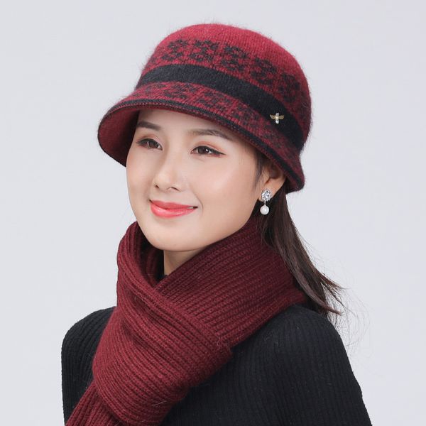 

man's winter mother-in-law middle aged and grandmother old lady basin knitting wool hat scarf, Blue;gray