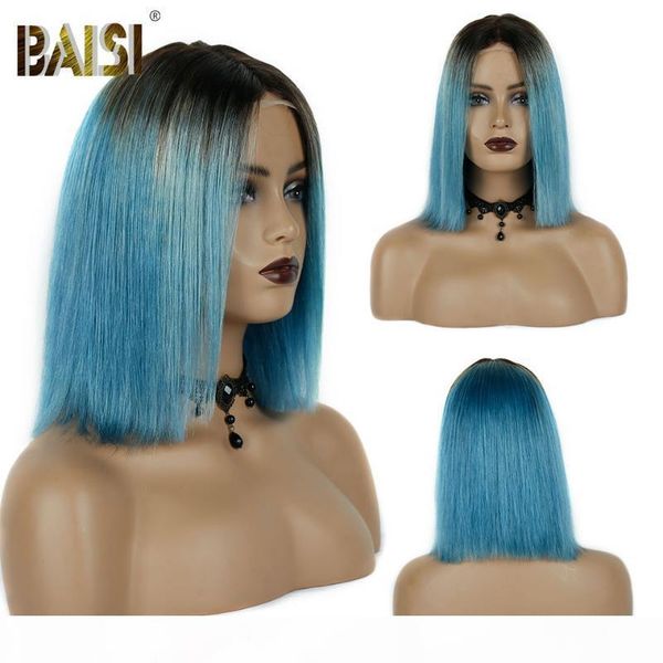 

baisi colored bob wig lace front human hair wigs for black women 13x4 1b blue straight lace front wig 4x4 closure, Black;brown