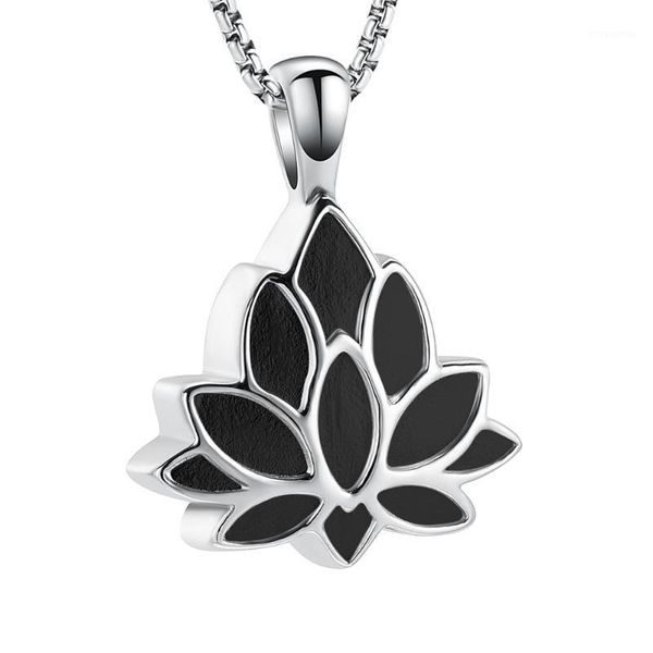 

memorial jewelry hold ashes of loved ones double side lotus cremation urn necklace for women stainless steel keepsake pendant1, Silver