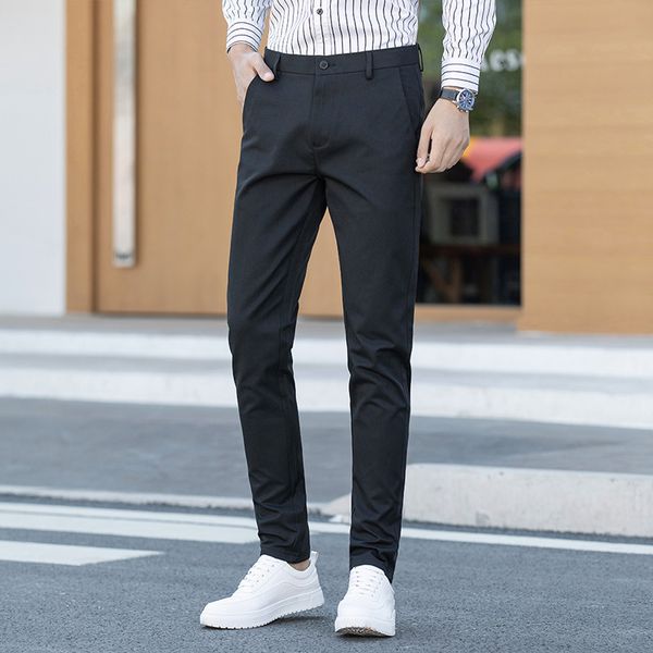 

2020 spring new slim stretch straight youth fashion men's casual pants, Black