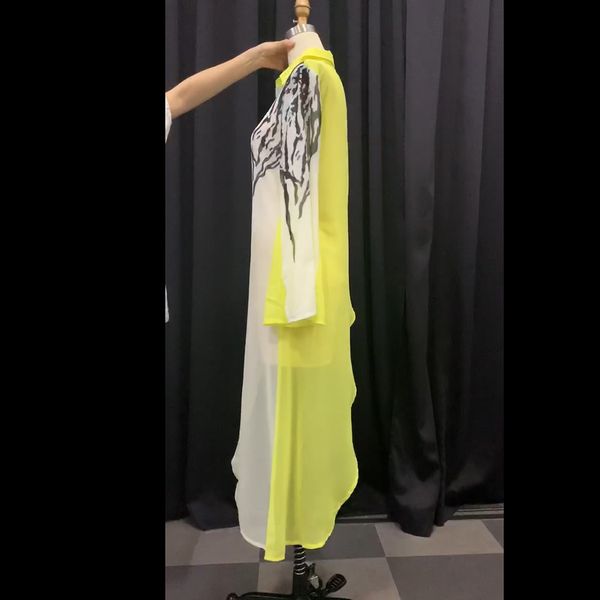 

plus size 3xl color block yellow asymmetrical long sleeve blouse shirt women afircan office ladies casual 2020 fall autumn q1219, White