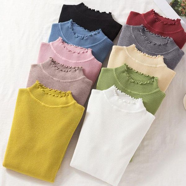 

half turtleneck ruched pullover women sweater korea winter solid color 2020 warm sweater autumn winter female chic, White;black