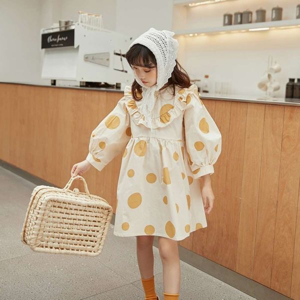 

physical store h2100 2021 spring new girl's drs korean cotton dot long children's cloth skirt05t9, Red;yellow