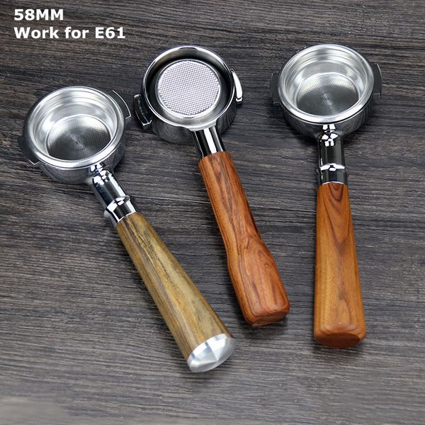 

58mm e61 filter holder portafilter aluminium alloy wooden handle coffee 1021