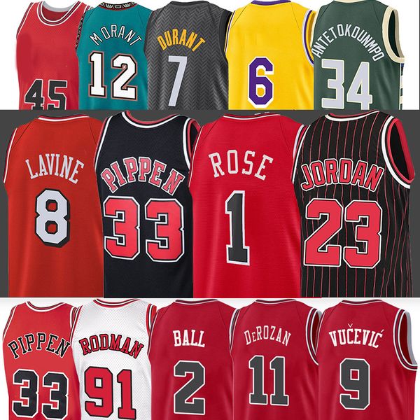 

23 mj basketball jerseys scottie 33 pippen dennis rodman demar 11 derozan lonzo chicago''bulls''2 giannis ball antetokou, Black;red