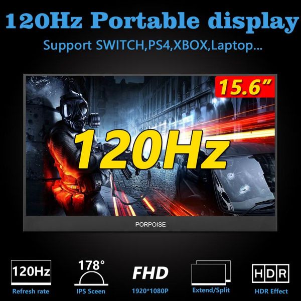

15.6 inch portable monitor narrow side computer extension 1080p 120hz cscreen ps4 switch xbox huawei phone gaming monitor