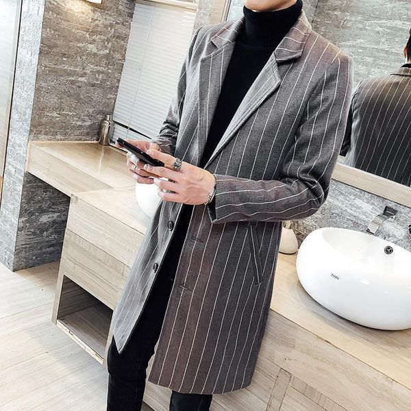 

5xl striped long coats mens vintage long jacket mens manteau homme korea plaid kaban erkek coat winter slim fit dress coats1, Tan;black