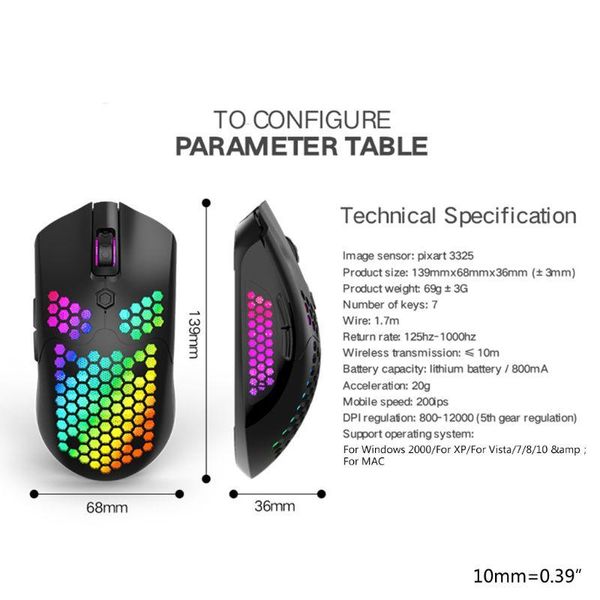 

x2 12000dpi dual mode gaming mouse 7 keys hollow out design wireless mouse with rgb light effect for lappc computer