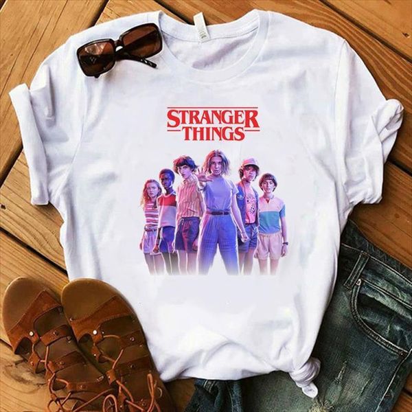 

harajuku странных вещи сезон 3 тенниски женщин streetwear перевернутой тенниски смешные шорты рукав марочной camiseta графического топа, White